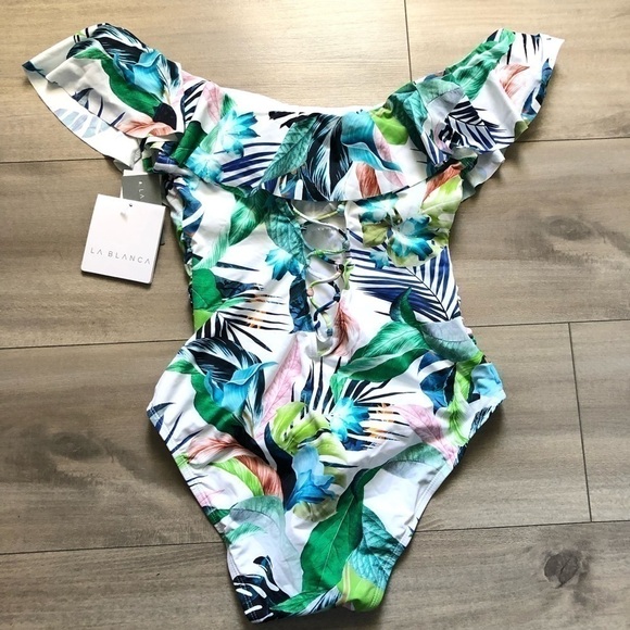 La Blanca Floral Off Shoulder One Piece Swimsuit 6 - Picture 8 of 16